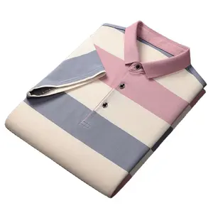 新设计定制标志男士短袖马球衫男士休闲马球衫棉马球衫条纹购买100% 高级面料
