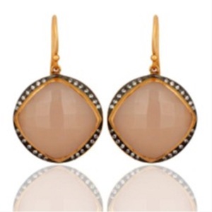 Pendientes con forma de cojín de plata de ley 925, Gema de Calcedonia rosa, novedad - Product Image 1