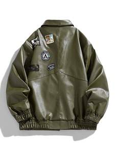 Blouson en cuir pour homme, style boxy personnalisé, nouveau modèle, en toile, avec fermeture éclair à lettres, grandes tailles, streetwear d'hiver, logo personnalisé - Product Image 2