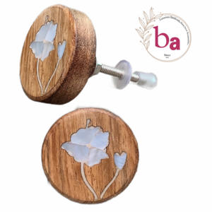 Artisanat de style industriel Incrustation de nacre en bois Boutons gravés de fleurs et poignées pour tiroir de cuisine Armoire Chambre à coucher - Product Image 1