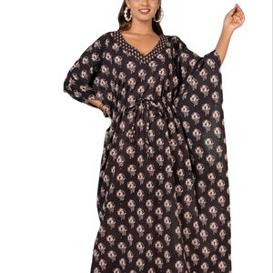 Custom Made Women 100% Cotton Floral Printed Long Women <b>Kaftan</b> Dress - Product Image 1