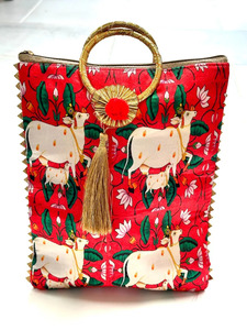 Pichwai กระเป๋าถือดีไซน์ลายดอกไม้วัวสำหรับเทศกาลดิวาลีสินค้าให้ความเป็นของขวัญแก่แขกผู้เข้าพักจำนวนมากคืนสินค้าคริสต์มาสเจ้าสาว - Product Image 5