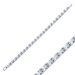 Clear Zircon Stone Rectángulo Baguette Cut 925 Sterling Silver Venta al por mayor Pulsera DE TENIS hecha a mano turca - Product Image 1