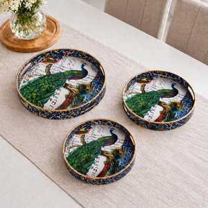 Juego de 3 bandejas artesanales Meena Art, modernas, decorativas, lacadas, de MDF, aptas para lavavajillas, multifuncionales, para almacenamiento y servicio. - Product Image 2