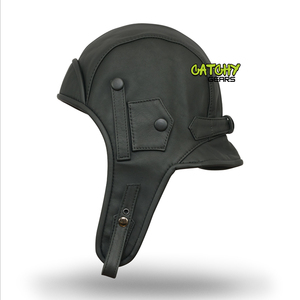 Classic Black <b>Leather</b> Aviator <b>Hat</b> with Ear Flaps & Adjustable Strap - Product Image 2