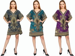 Kaftan corto para mujer, camisón de poliéster, cubierta de playa, caftán Floral, Maxi vestido de noche, maxi kaftan para mujer - Product Image 4