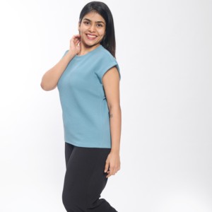 Top de manga corta de punto de gofres elegante para mujer, blusa ligera de cuello redondo con ajuste relajado informal para oficina, blusa elegante para todos los días - Product Image 1