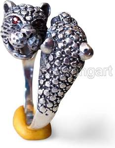Bague pour homme, simple, à deux têtes de tigre et de panthère, yeux en rubis rouge, bague de motard, fabrication artisanale, bijoux personnalisés, bague en argent massif 925 - Product Image 5