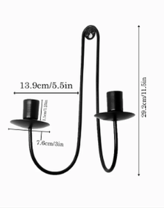 Support mural pour bougie pour salon Applique murale en métal noir avec double porte-bougie conique Décoratif - Product Image 3
