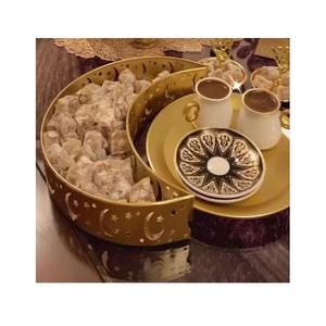 Plateau de Ramadan en chocolat en marbre et métal Plateau islamique en forme de lune et d'étoile fait à la main pour les fêtes et les événements - Product Image 5