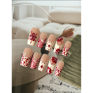 Faux ongles rétro rouge à pression, nail art vintage rouge avec icône musicale, chic et élégant - Product Image 3