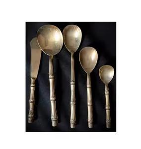 Cuchara de acero inoxidable con mango de bambú, juego de cubiertos, cubiertos para servir en restaurante, vajilla elegante, cuchara - Product Image 4