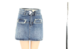 Falda corta vaquera para mujer, azul, recto, lavado, vaquero, borde de bigote, estilo Y2K para verano, Otoño, Primavera, Logo, cintura, patrón sólido - Product Image 5