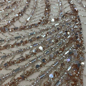 Tela de Lentejuelas Bordada a Mano con Brillo Champán, Malla Metálica Elástica para Bolsos, Zapatos y Vestidos de Novia, Artículos en Stock Disponibles - Product Image 1
