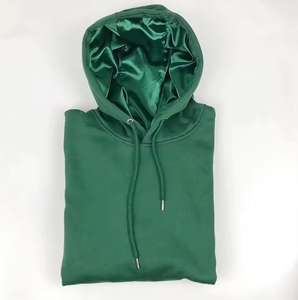 Custom Chenille embroidery Oversized Satin Hoodie French Terry Cotton Plus Size Silk Lining Hoodies <b>Men</b> satin lined hoodies - Product Image 4