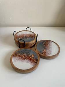 ELEVATE Resin Walnut <b>Wood</b> <b>Coasters</b> for Home Deco Epoxy Resin Wooden <b>Coaster</b> Custom Luxury <b>Coaster</b> for Drink - Product Image 2