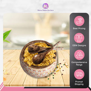 Nouvel arrivage Meilleur fournisseur Bol à salade en bois de manguier avec finition imprimée en émail Saladier avec serveur du meilleur vendeur indien - Product Image 5
