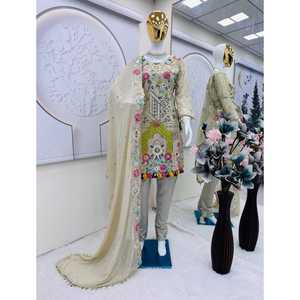 LANCEMENT DU NOUVEAU DESIGNER KURTA PENT AVEC TISSU DUPATTA FAUSSE LOURDE GEORGETTE AVEC FIL DE BRODERIE LOURD ET TRAVAIL DE SEQUINS - Product Image 1