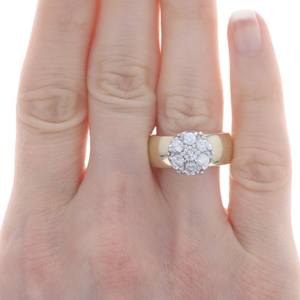 Unisex Floral Engagement <b>Ring</b> 14k Round <b>Jade</b> with 18K Yellow Gold Cluster Moissanite Diamond Fashion Jewelry - Product Image 4