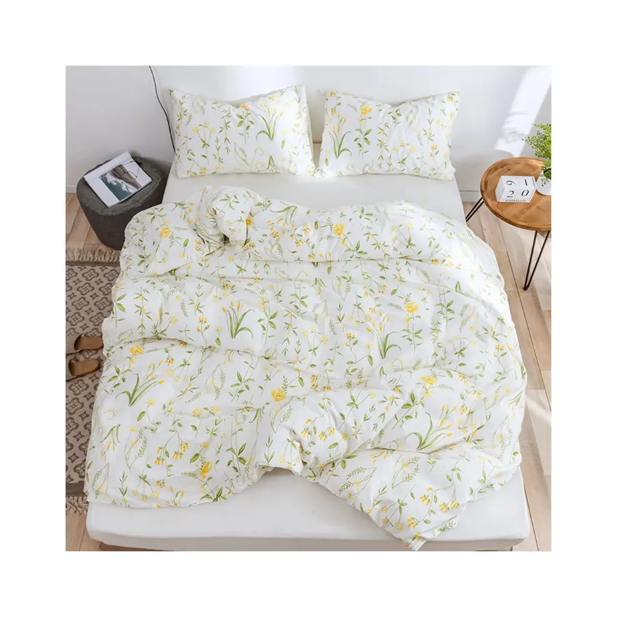 White Yellow Floral Woodland Duvet Quilt Set Twin Full Queen King Duvet Cover Set Floral Bedding Set Cute Bedding