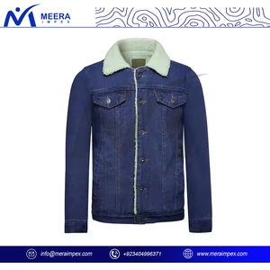 Veste en jean de couleur bleue unie pour hommes veste en jean de haute qualité en tissu respirant style fourrure intérieure pour hommes - Product Image 2