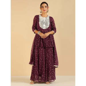 Conjunto de Chiffon para Mujer, Primavera/Verano, Estampado Floral, Top Peplum y Sharara con Dupatta, Elegante y Transpirable - Product Image 6
