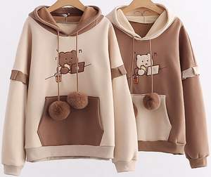 เสื้อผ้าผู้หญิง OEM เสื้อฮู้ดดี้น่ารักสำหรับผู้หญิง ลายการ์ตูนหมี ปักลาย แขนยาว เสื้อฮู้ดดี้แบบต่อผ้า สไตล์คาวาอี้ - Product Image 2