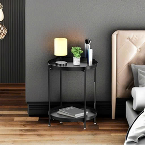 Mesa Auxiliar Redonda con Base de Metal con Recubrimiento en Polvo, Mesa Moderna para Sofá, para Dormitorio, Sala de Estar y Apartamento - Product Image 6