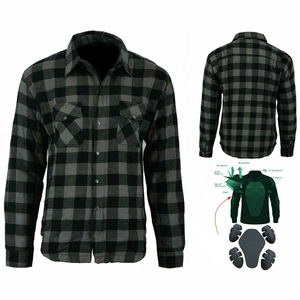 Camisa protectora blindada de nivel 1 CE con diseño a cuadros negro y gris y bolsillos en el pecho para motociclistas, diseño a cuadros gris y negro - Product Image 1