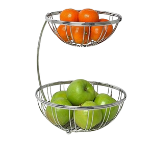 Accessoire de cuisine de luxe moderne à deux niveaux Corbeille à fruits en fil de fer métallique de style classique Corbeille à fruits moderne décorative en métal - Product Image 2