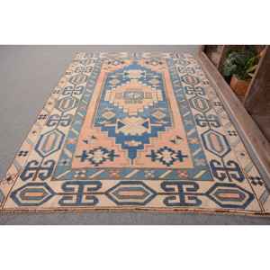 Tapis Vintage en Laine Turque 4X6 pieds Style Classique Bleu Beige Patchwork Design Plat Armure Latex pour Décorations de Salon - Product Image 2