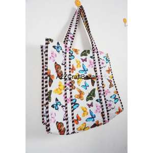 Bolsa de Mano Grande de Algodón Ecológico Acolchada Hecha a Mano, Diseño Personalizado, Estampado de Rayas Serigrafiado a Mano - Product Image 4