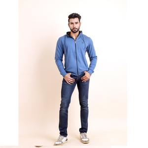 Sudadera básica Premium azul polar de manga larga con capucha ODM estilo casual con diseño de cremallera para la comodidad de invierno - Product Image 1