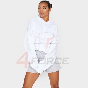 Oversized Women's Hooded Pullover Hoodie Custom Street Style Knitted Cotton Fleece <b>Crop</b> <b>Tops</b> <b>Rhinestone</b> Front Logo Windproof - Product Image 3