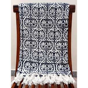 Handmade Premium Soft Cotton Throw <b>Blanket</b> with Tassels Hand Loomed and Block Printed for Sofa Room Decor Lightweight - Product Image 2