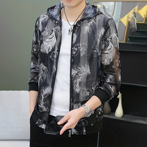 แจ็กเก็ตมีฮู้ดสำหรับผู้ชายน้ำหนักเบามีซิปรูดลายดอกไม้และใบไม้โพลีเอสเตอร์ระบายอากาศได้ดีในฤดูร้อน - Product Image 4