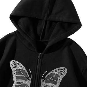 Sweat à capuche en strass avec inscription en diamant, style hip-hop surdimensionné, streetwear, fermeture éclair personnalisée, sweat à capuche en strass - Product Image 5