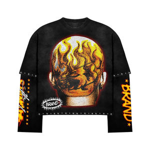 Nouveau design, sweat-shirt à capuche pour homme en coton 100% imprimé sur mesure, rétro, délavé, coupe ample, style hip-hop - Product Image 3