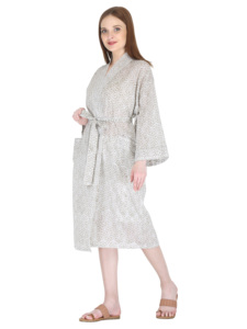 100% algodón hecho a mano mujer Kimono bata larga Bohemia Hippie Albornoz Floral impreso vestido estilo diario étnico transpirable espalda - Product Image 6