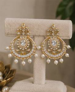 Tishya Women's Gold Plated Sterling <b>Silver</b> Moissanite Brilliant Cut Stud <b>Earrings</b> Freshwater <b>Pearls</b> Flower Shape Prong Setting - Product Image 1