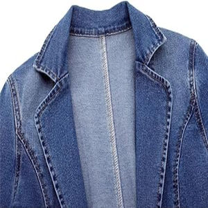 Veste en jean bleu longue 100% coton pour femme avec vestes et manteau en jean pour femme de style vintage - Product Image 3