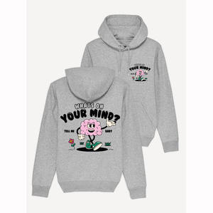 Sudadera gris brezo personalizada Sudadera con capucha de algodón regular con bordado de cuentas Diseño 'What's on Your Mind' para el invierno - Product Image 1