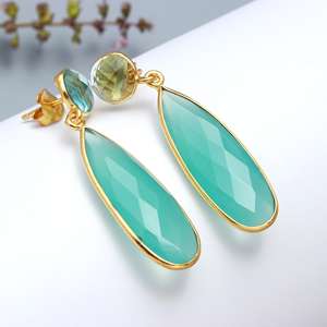 Pendientes Colgantes de Plata de Ley 925 Hechos a Mano Clásicos de Primera Calidad al por Mayor, con Piedras Preciosas de Calcedonia Aqua Natural para Mujer, para Bodas y Fiestas - Product Image 2