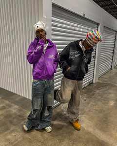 Pantalon de survêtement évasé brodé en deux pièces avec patch appliqué en coton personnalisé et sweat à capuche Street surdimensionné lavé à l'acide - Product Image 5