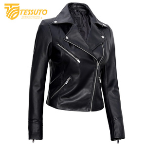 100% <b>Real</b> <b>Leather</b> Women's Winter Racer <b>Jacket</b> New Casual & Stylish Breathable Stand Collar in Premium Packaging - Product Image 3