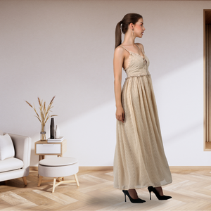 Maxi vestido de gasa occidental adornado a mano de diseñador hecho a mano de primera elección con tela suave y toque glamoroso para uso moderno de Damas - Product Image 3