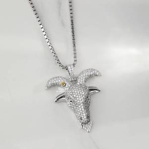 Fantaisie Nouvelle Chèvre Hip Hop Pendentif Buste Vers Le Bas En Argent Sterling 925 Avec Des Diamants Ronds De Laboratoire De Coupe Brillante - Product Image 4