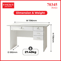 Bureau d'ordinateur moderne Essence Malaysia avec 4 tiroirs et 2 serrures, surface en PU, panneau de particules MDF 12mm/15mm, gris