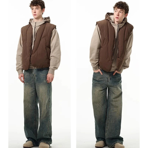 Gilet en laine pour hommes, col en V, respirant, rembourré en coton, sans manches, bouffant marron, streetwear d'automne, coupe-vent - Product Image 6