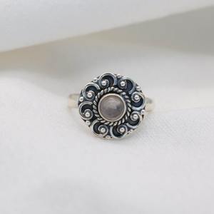 Estilo bohemio 925 plata esterlina cuarzo rosa anillo de piedras preciosas joyería hecha a mano anillo de plata joyería para mujer regalo de boda para ella - Product Image 3